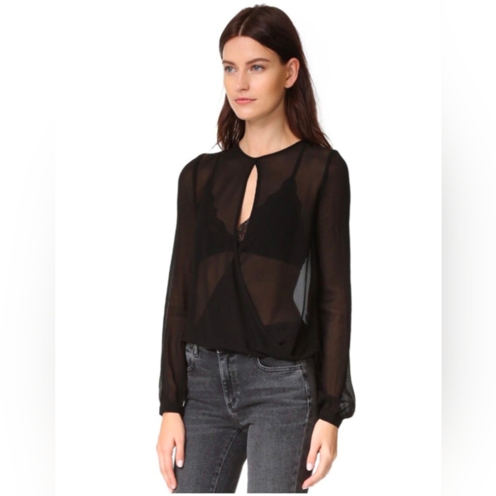 VERONICA BEARD Silk Chiffon Long Sleeve Keyhole Crossover Wrap Front Blouse 2